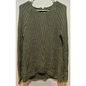 Kaisely Womens Olive Green Cotton Knit Sweater Back Zip Chunky Textured Medium